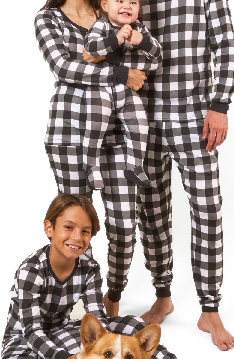Leveret Men
s Cotton Plaid Matching Family Holiday Pajamas, Alternate, color, Plaid Black 
White