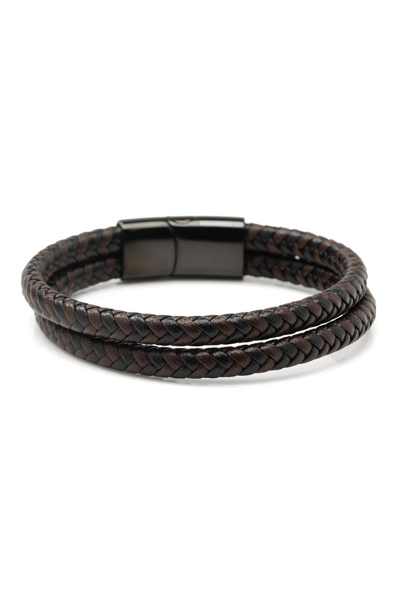 Layered Braided Leather Bracelet, Main, color, BROWN