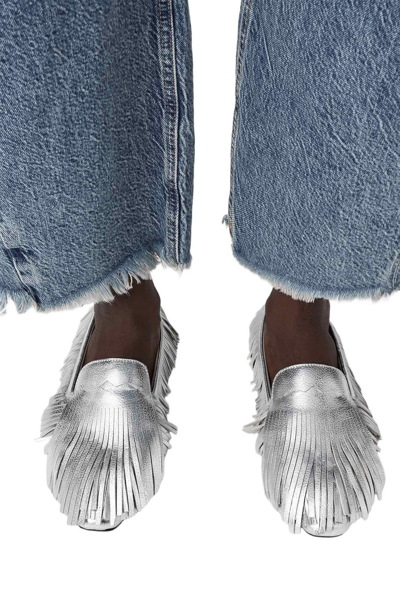 AllSaints Sandy Fringe Loafer, Alternate, color, Silver Shine