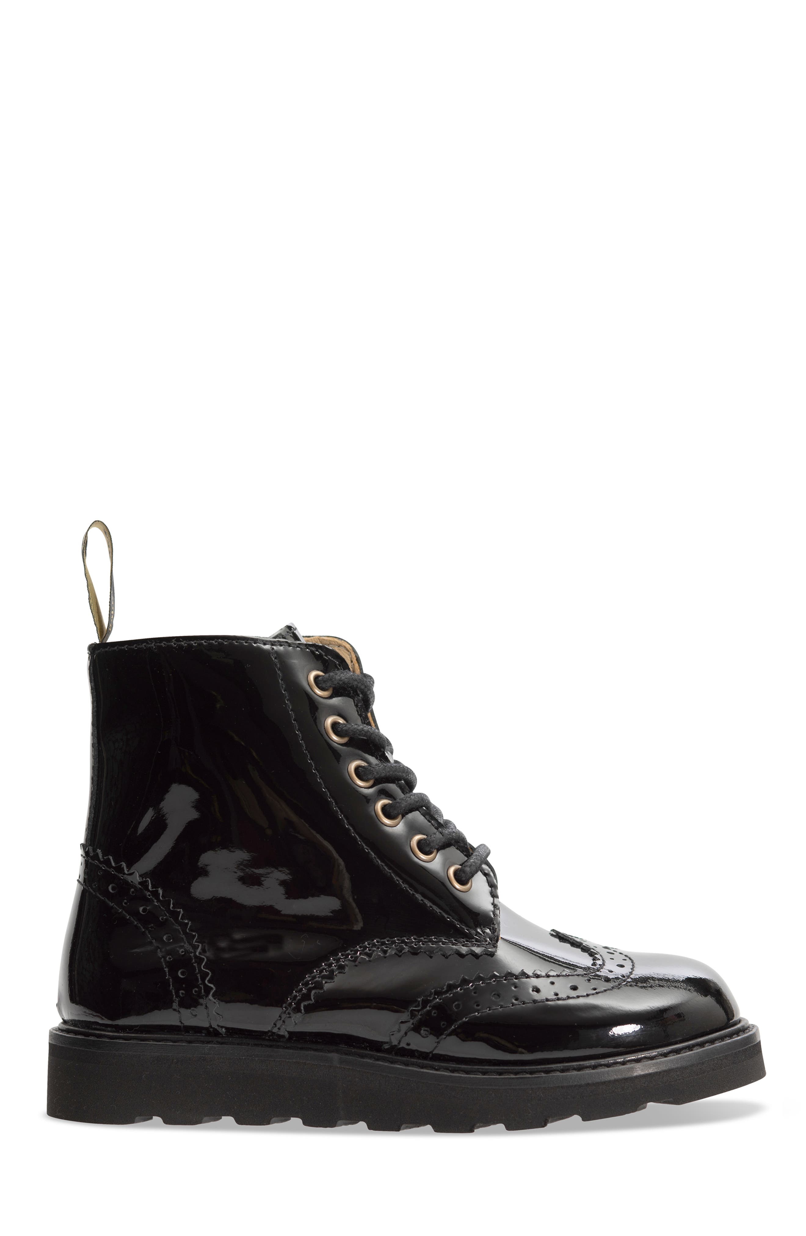 Young Soles Sidney Kids Brogue Boot, Alternate, color, Black Patent