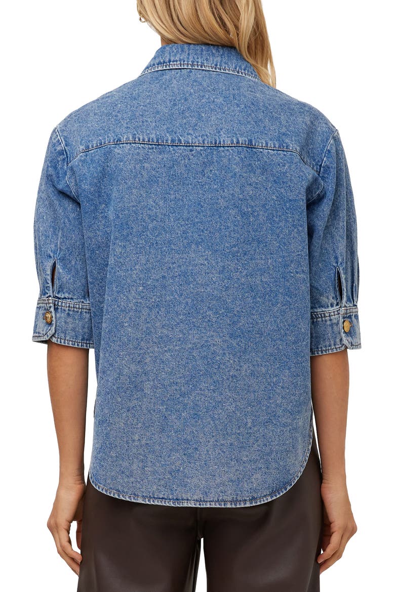 Suri Elbow Sleeve Button Up Top, Alternate, color, DENIM