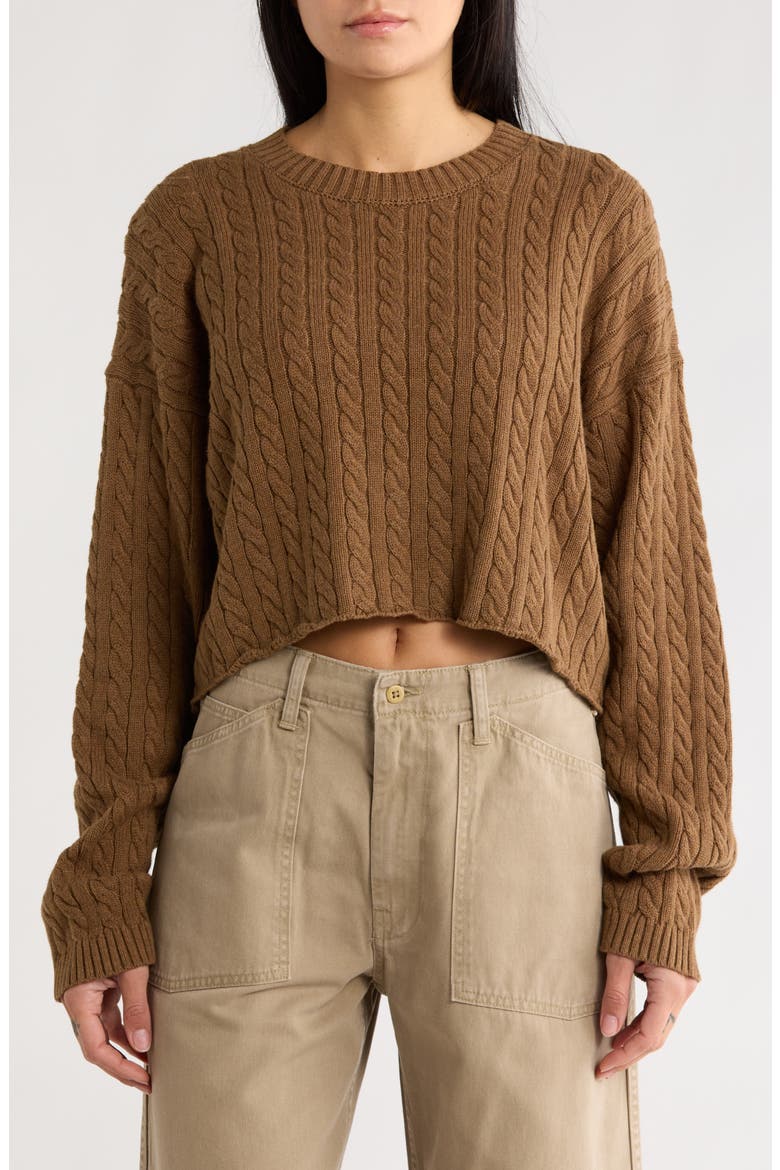 Cropped Cable Stitch Sweater, Main, color, HEATHER BROWN