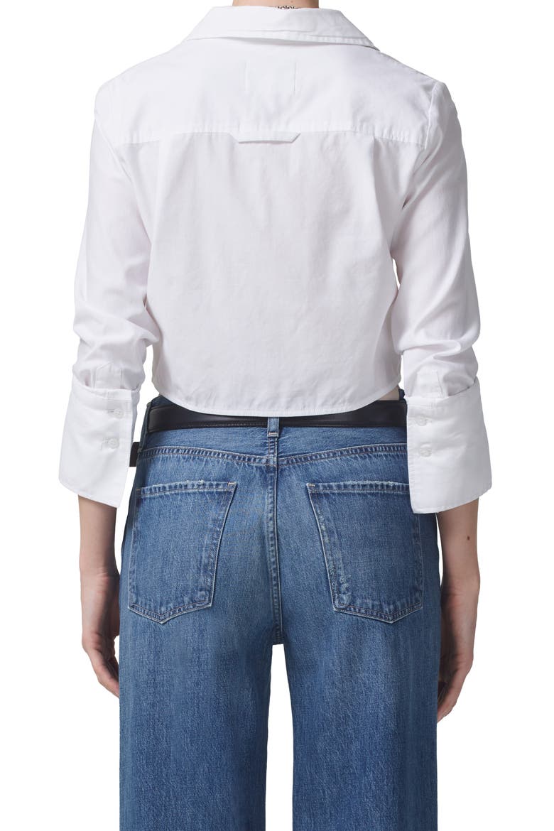 Lisette Crop Cotton Sateen Button-Up Shirt, Alternate, color, WHITE