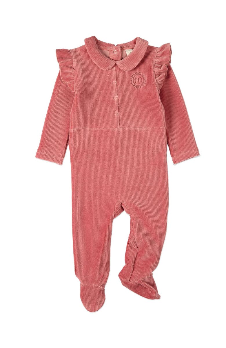 MiniMoi Baby Cotton Rich Corduroy Ruffled Footie, Main, color, Old Rose