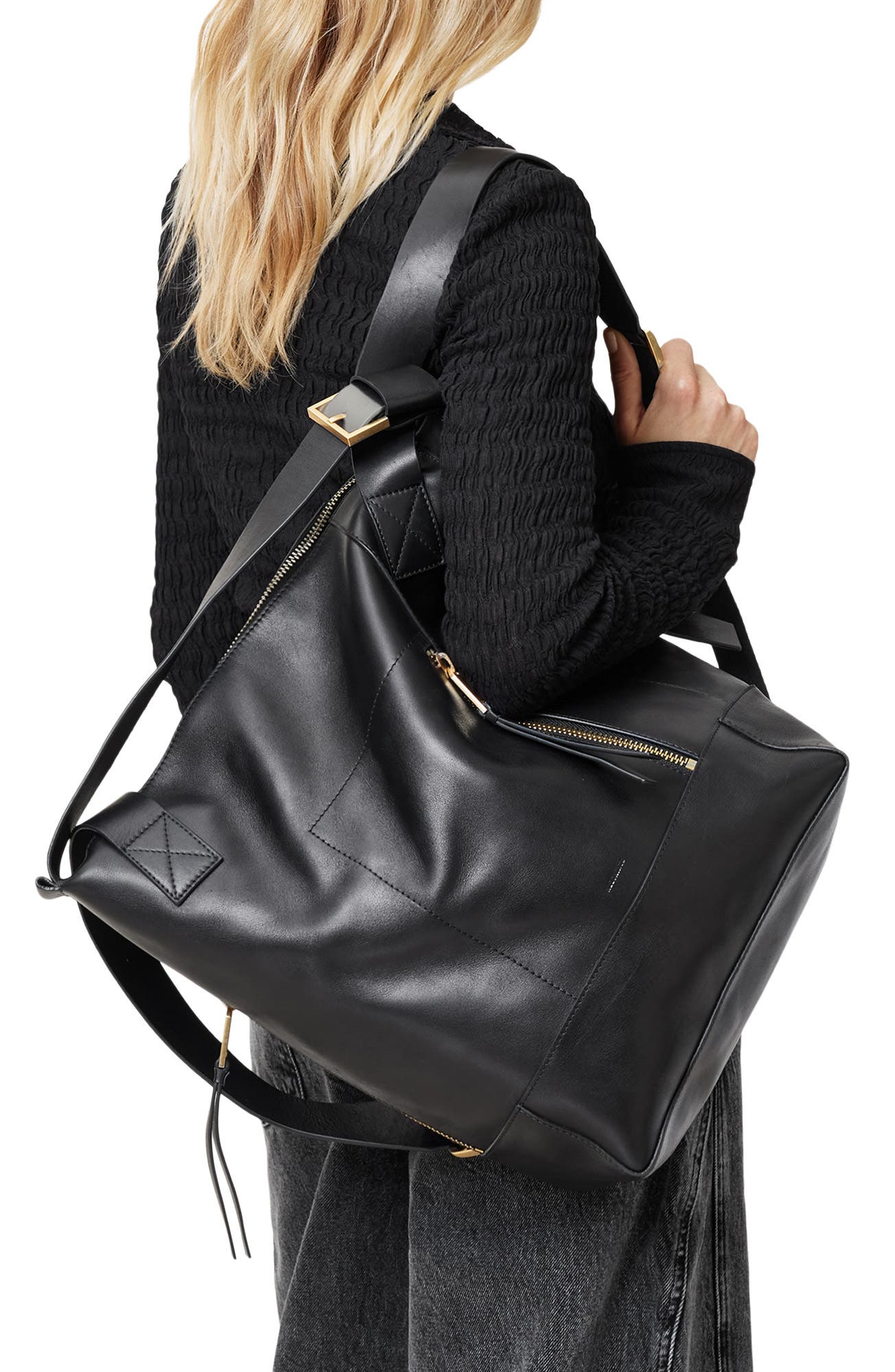 AllSaints Alba Leather Backpack, Alternate, color, 