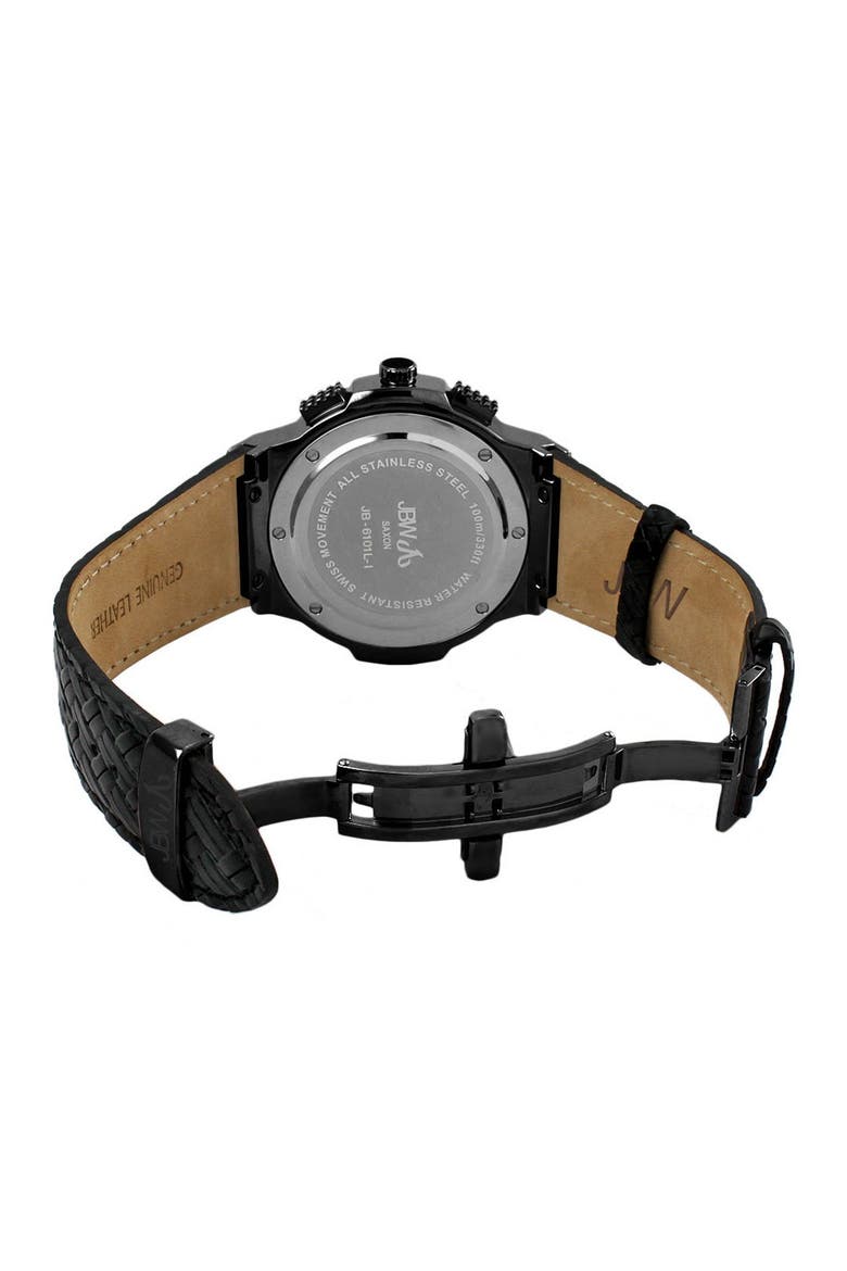 s Saxon Embossed Diamond Leather Watch, 46mm - 0.16 ctw, Alternate, color, BLACK