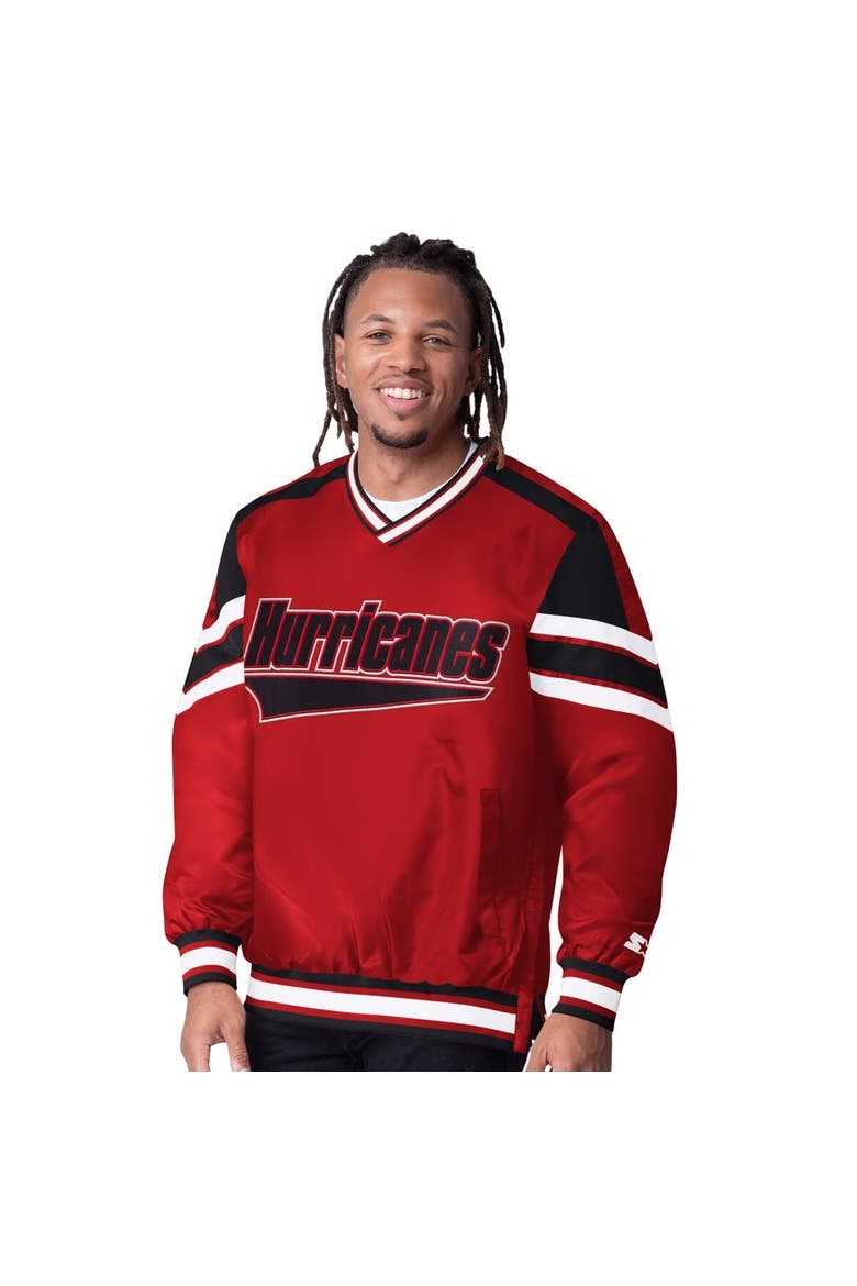 Men's Starter  Red Carolina Hurricanes Reliever V-Neck Pullover Jacket, Main, color, Red