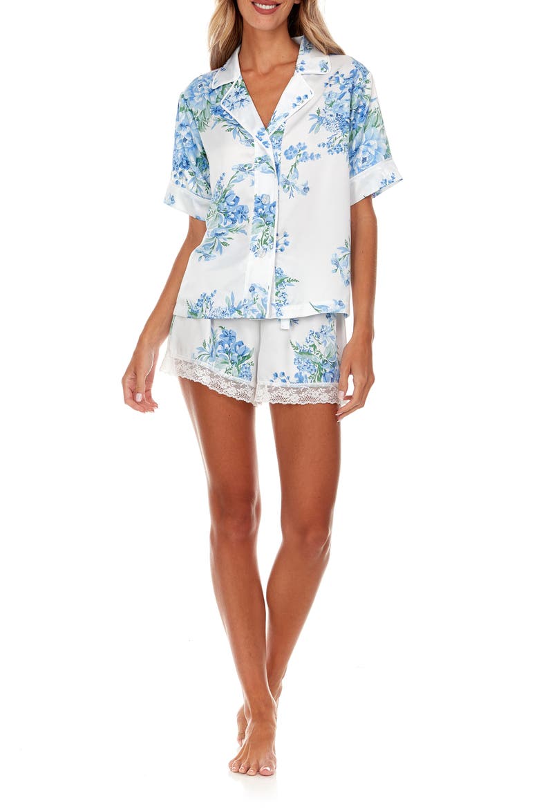 Selena Floral Satin Short Pajamas, Alternate, color, IVORY