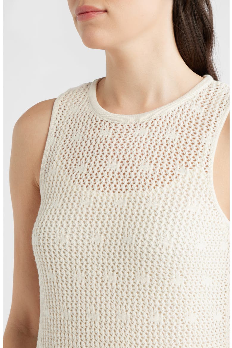Open Stitch Cotton Blend Midi Dress, Alternate, color, EGGNOG