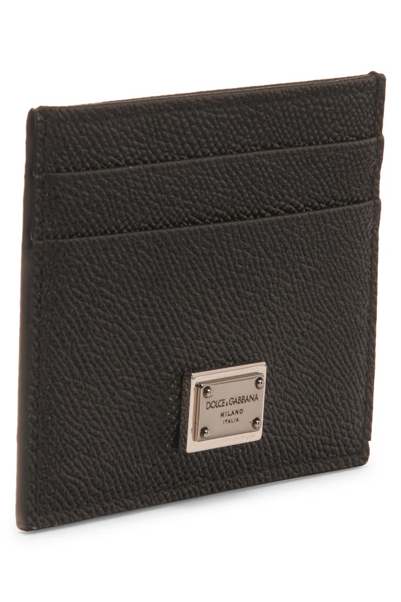 Logo Plaque Leather Card Case, Alternate, color, BLACK