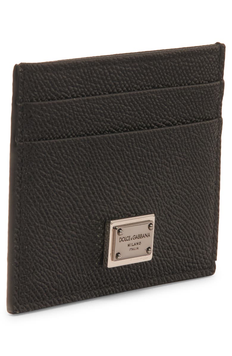 Dolce&Gabbana Logo Plaque Leather Card Case, Alternate, color, Black