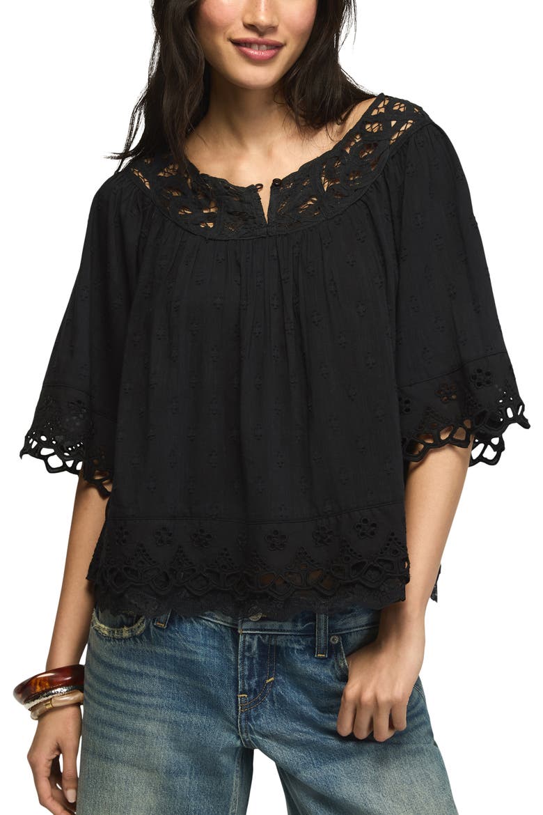 Battenburg Lace Embroidered Top, Main, color, CAVIAR