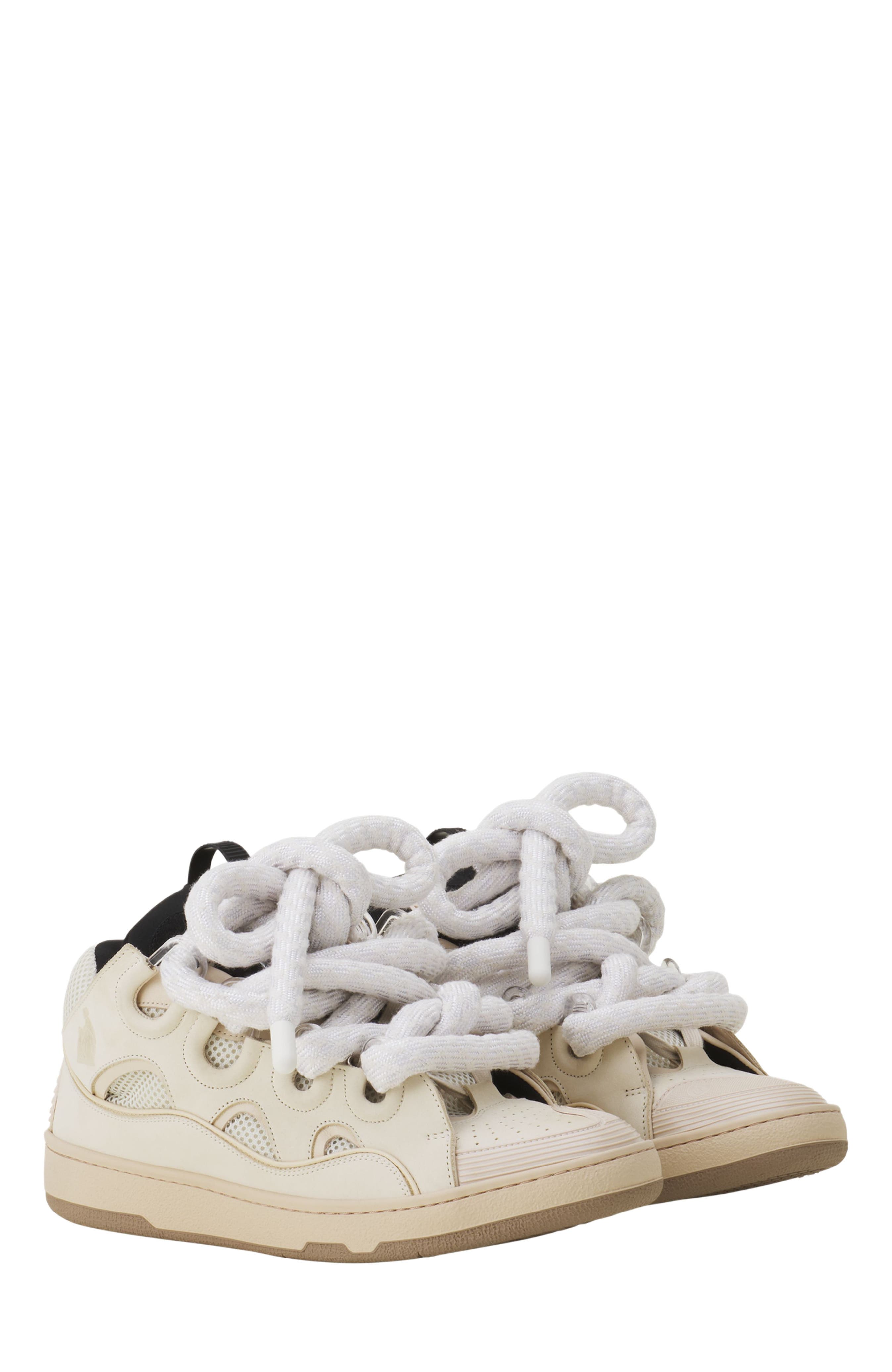 Lanvin Curb Sneakers In Leather With Snake Laces, Alternate, color, Beige/Black