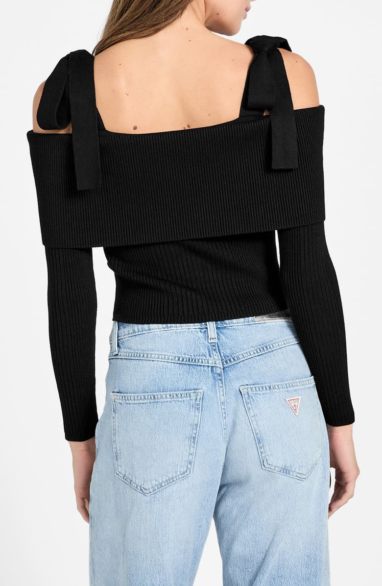 GUESS Tie Strap Rib Crop Sweater, Alternate, color, Black