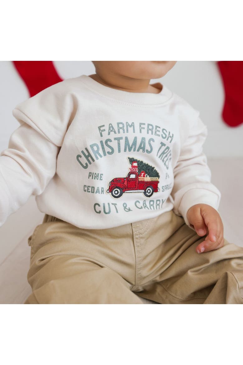 Farm Fresh Christmas Tree Patch Long Sleeve Romper, Alternate, color, Natural
