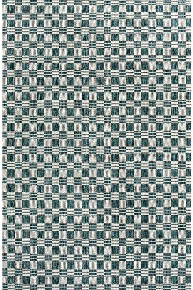 Aimee Traditional Cottage Checkerboard Indoor/Outdoor Area Rug, Main, color, Turquoise/Cream