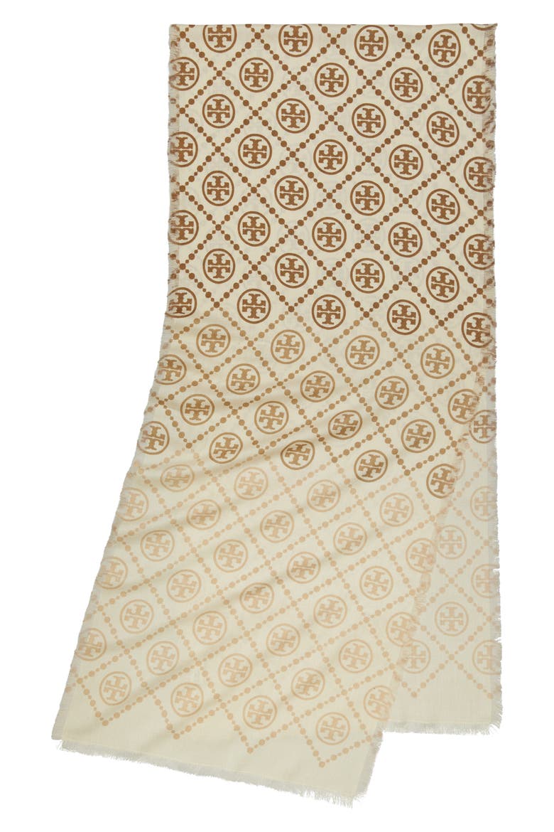 T-Monogram Print Silk Oblong Scarf, Main, color, NEUTRAL