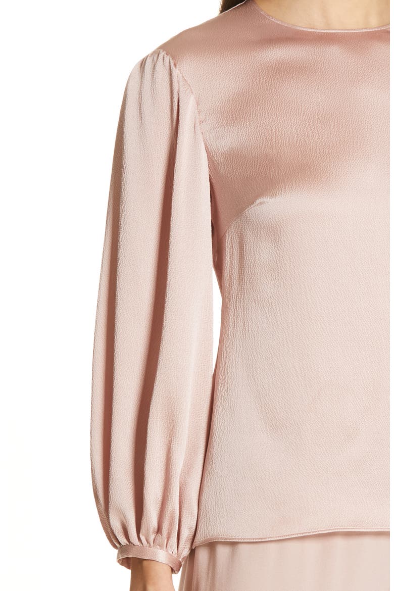 Puff Sleeve Hammered Silk Blouse, Alternate, color, BLUSH
