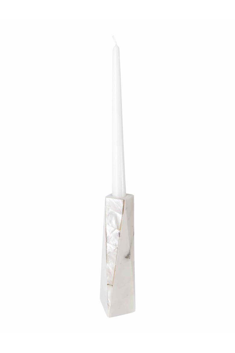 Marble Mother of Pearl Candle Holders, Main, color, White