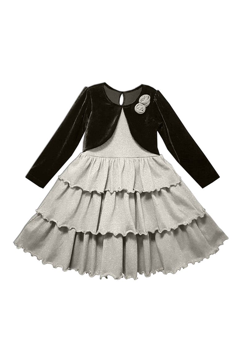 Kids' Tiered Dress with Attached Bolero, Main, color, SILVER