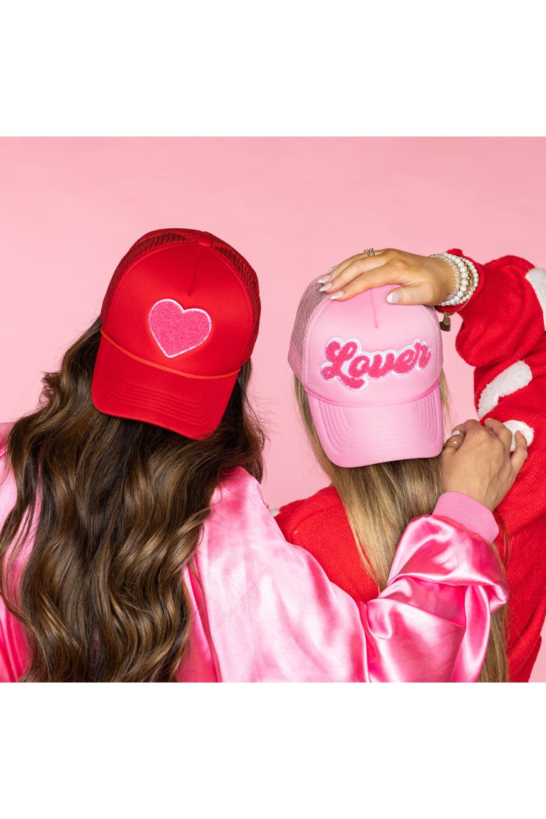 Lover Fuzzy Patch Trucker Hat Cotton Pink, Alternate, color, Pink