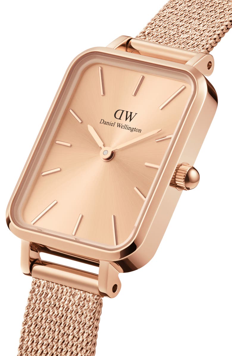 Daniel Wellington Quadro Unitone Mesh Strap Watch, 20mm x 26mm, Alternate, color, Rose Gold Unitone