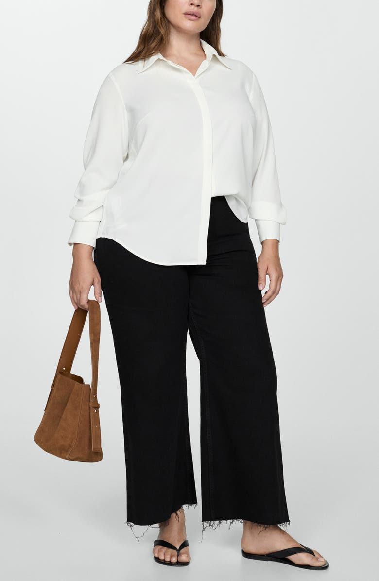 MANGO Fluid Button-Up Shirt, Alternate, color, Off White