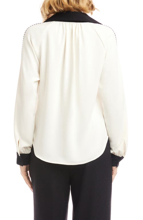 Karen Kane Colorblock Trim Popover Top In White