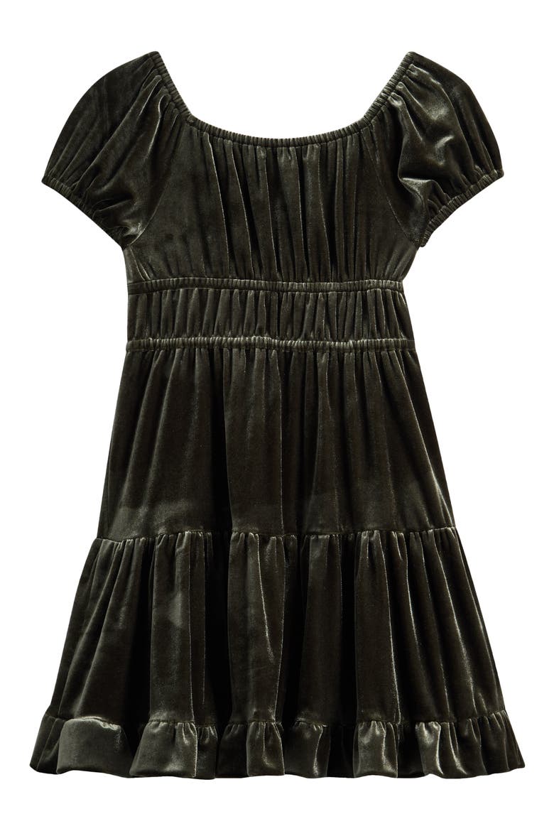 Kids' Tiered Velvet Babydoll Party Dress, Alternate, color, SAGE