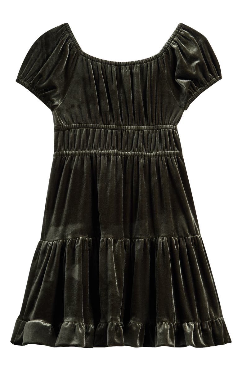 Ava & Yelly Kids' Tiered Velvet Babydoll Party Dress, Alternate, color, Sage