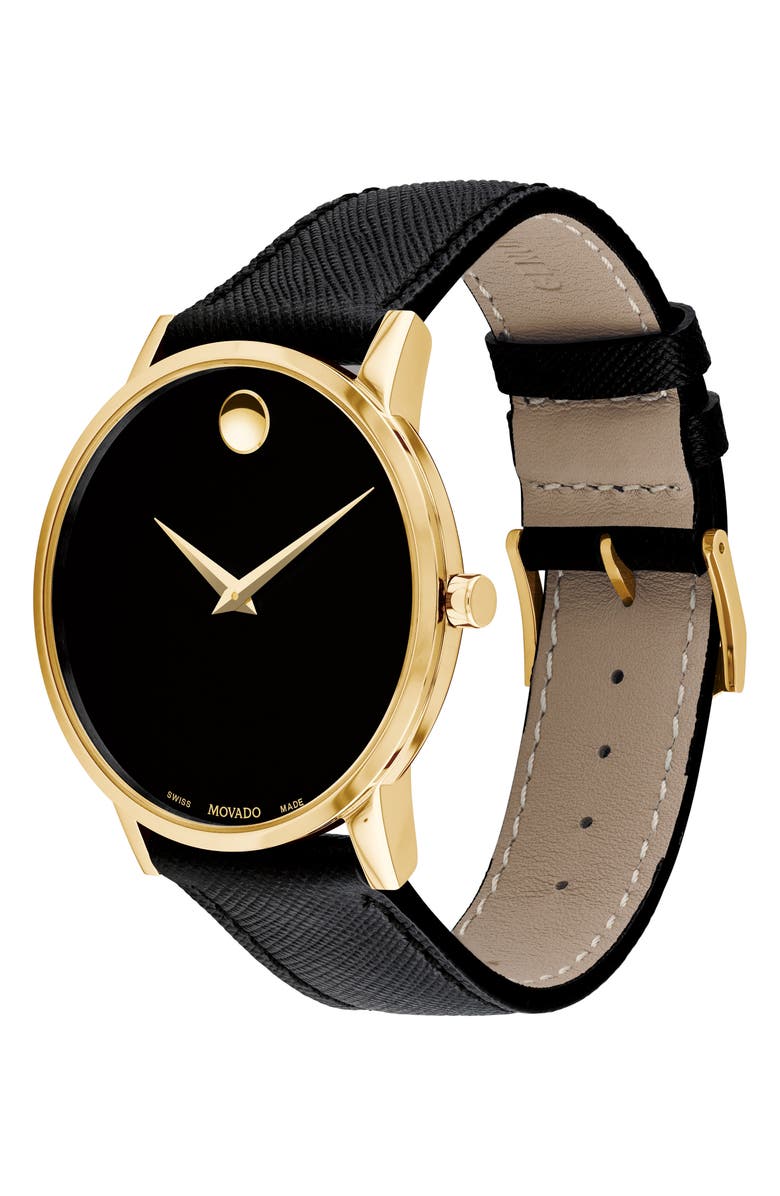 Movado Museum Classic Leather Strap Watch, 40mm, Alternate, color, Black Dial