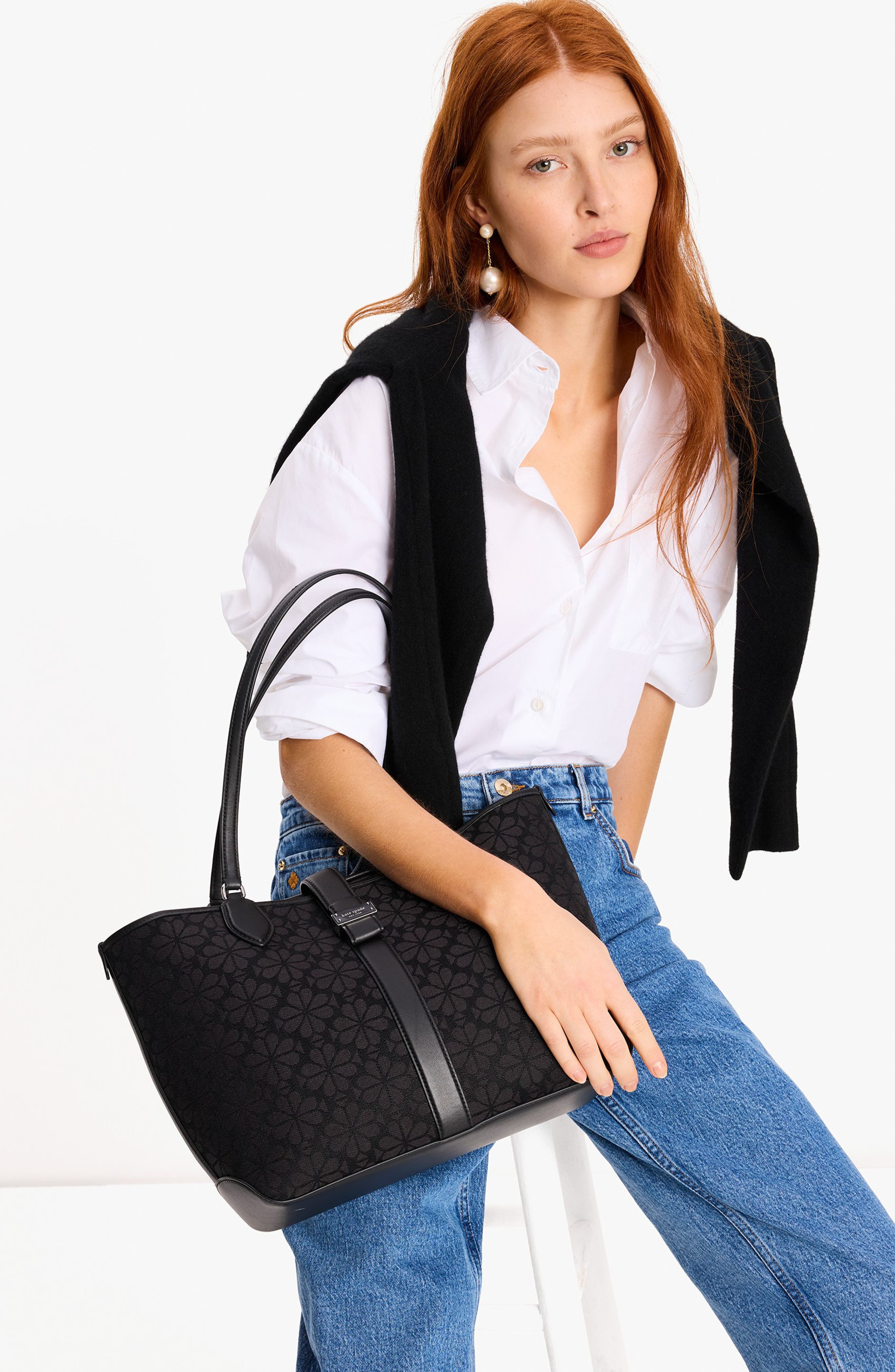 Kate Spade New York spade flower jacquard tote, Alternate, color, 