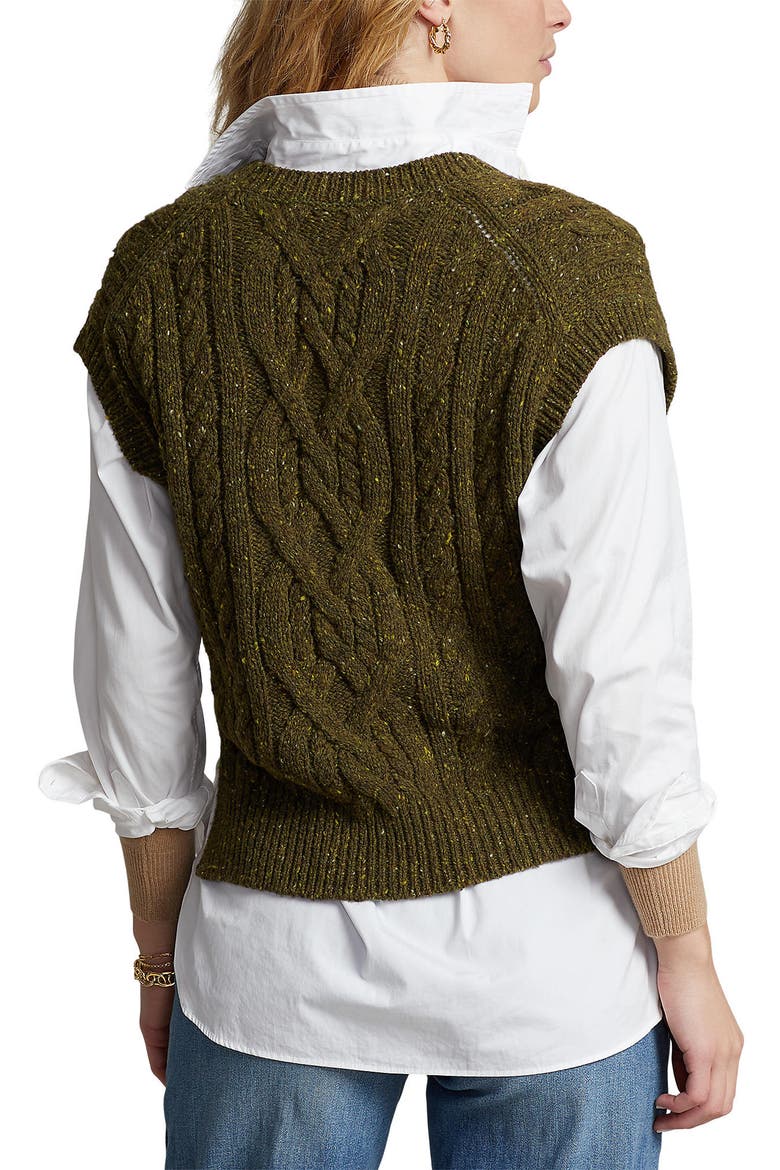Aran Cable Knit Sweater Vest, Alternate, color, OLIVE DONEGAL