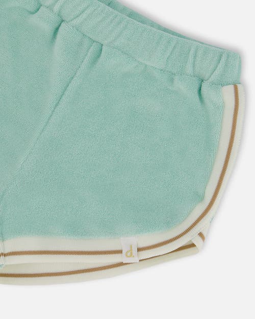 Deux Par Deux Little Girl's Terry Cloth Short Turquoise And Beige In Turquoise And Beige