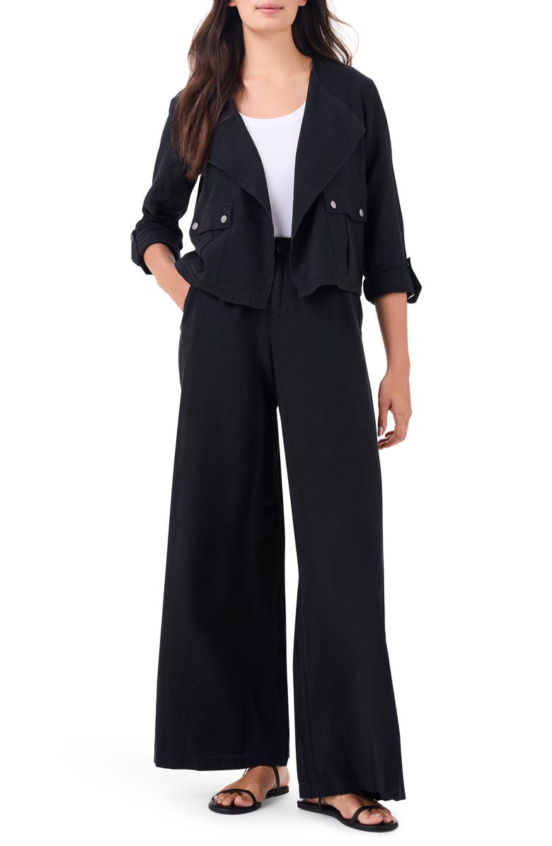 NIC+ZOE Rumba Linen Blend Moto Jacket, Alternate, color, Black Onyx