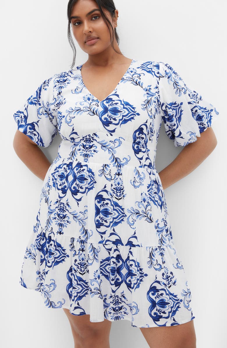 City Chic Winslow Print Puff Sleeve Dress, Alternate, color, 