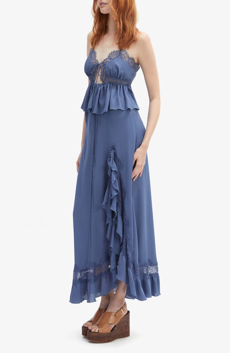 Bardot Amari Lace & Ruffle Maxi Skirt, Alternate, color, Dusty Blue