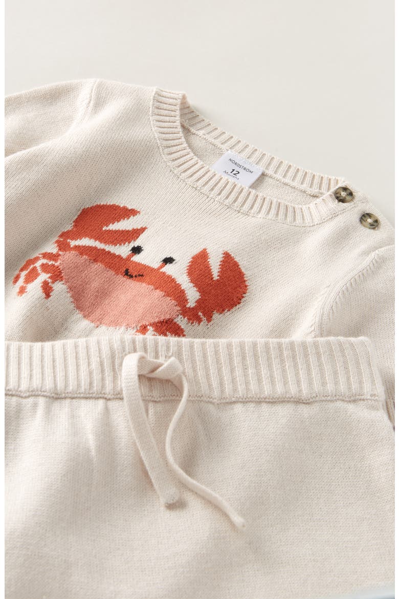 Motif Short Sleeve Cotton Blend Sweater & Shorts Set, Alternate, color, IVORY SAND CRAB CRITTER