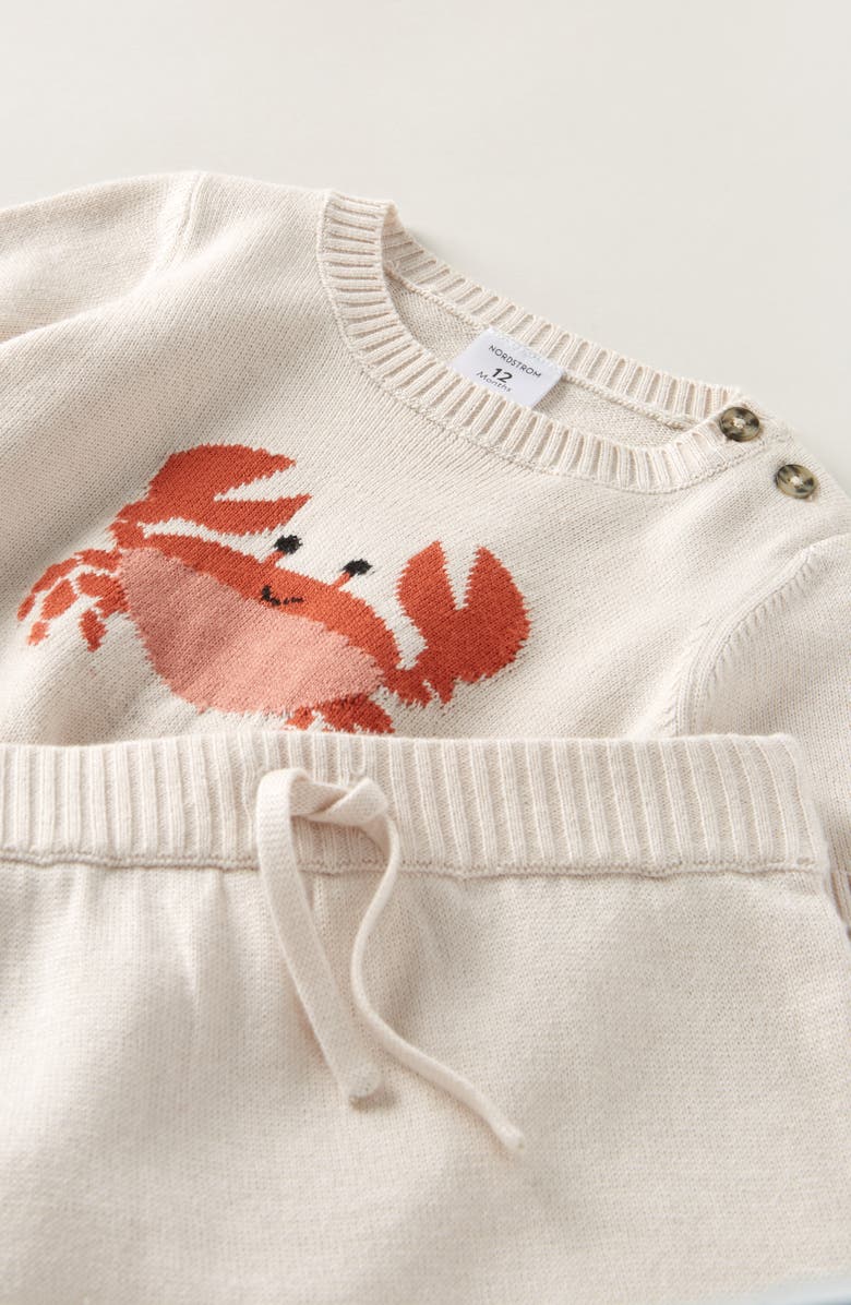 Nordstrom Motif Short Sleeve Cotton Blend Sweater & Shorts Set, Alternate, color, Ivory Sand Crab Critter
