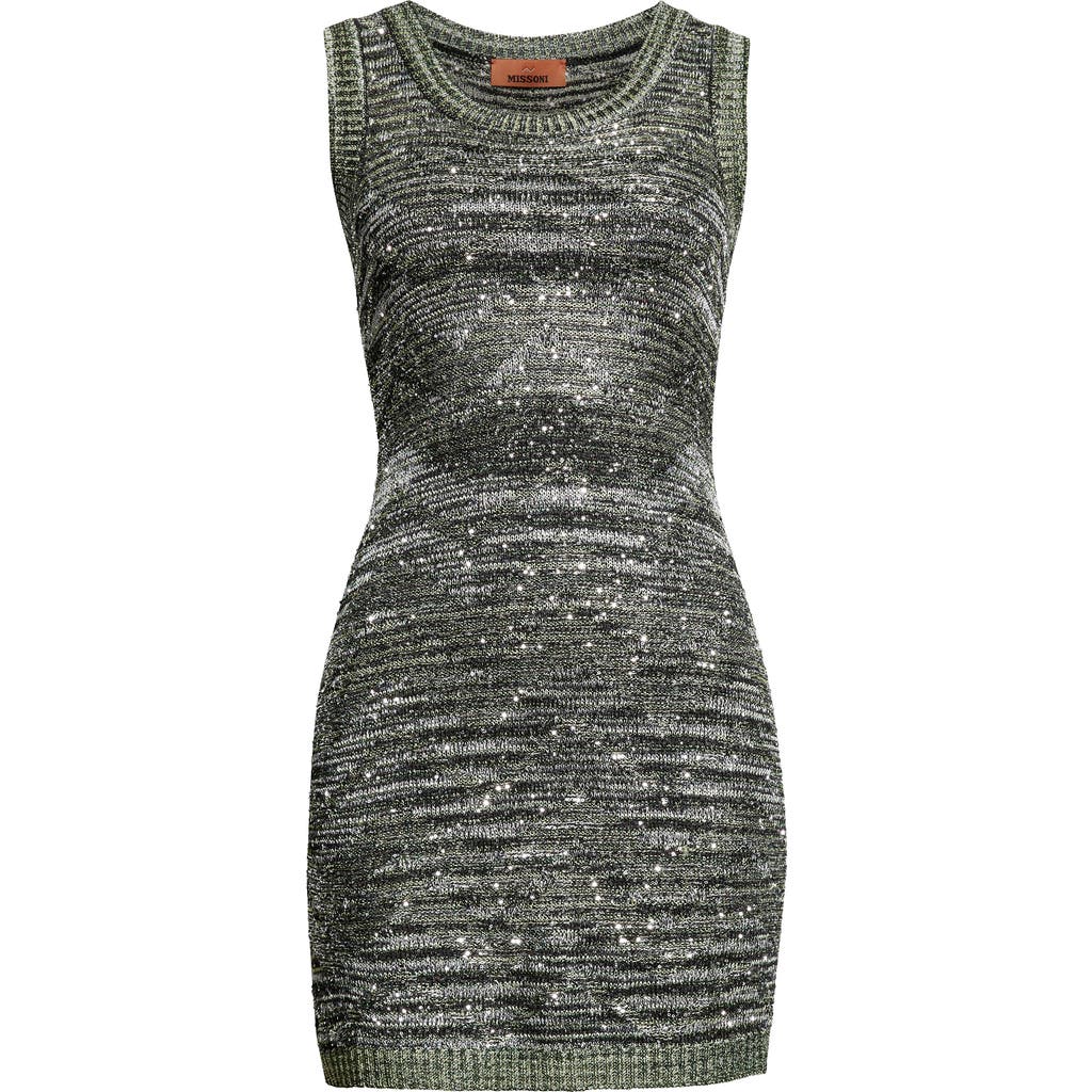 Missoni Metallic Space Dye Stripe Mini Sweater Dress In Space Dyed Black/green