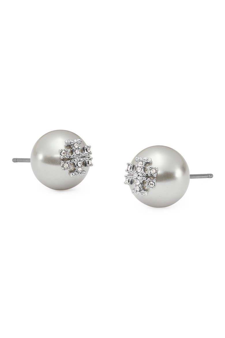 Moondance Pearl and Pavé Stud Earrings, Alternate, color, GRAY