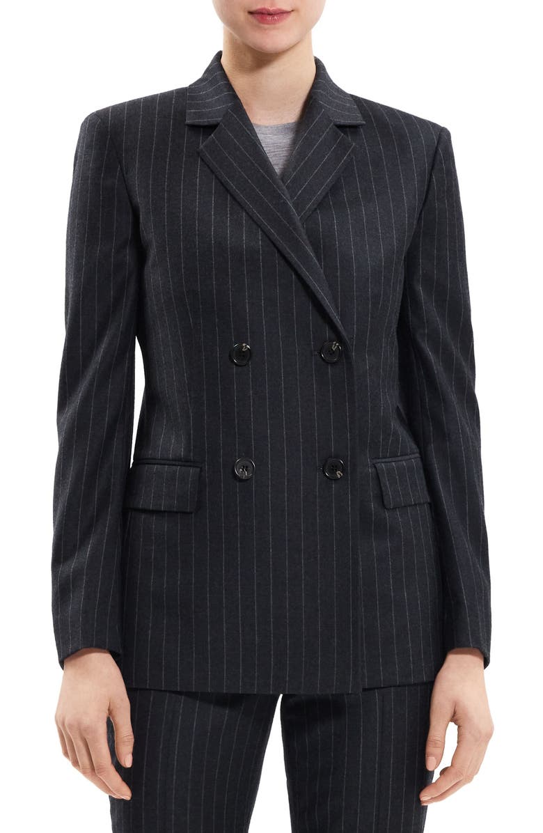 Theory Pinstripe Double Breasted Slim Fit Virgin Wool Suit Jacket, Main, color, 