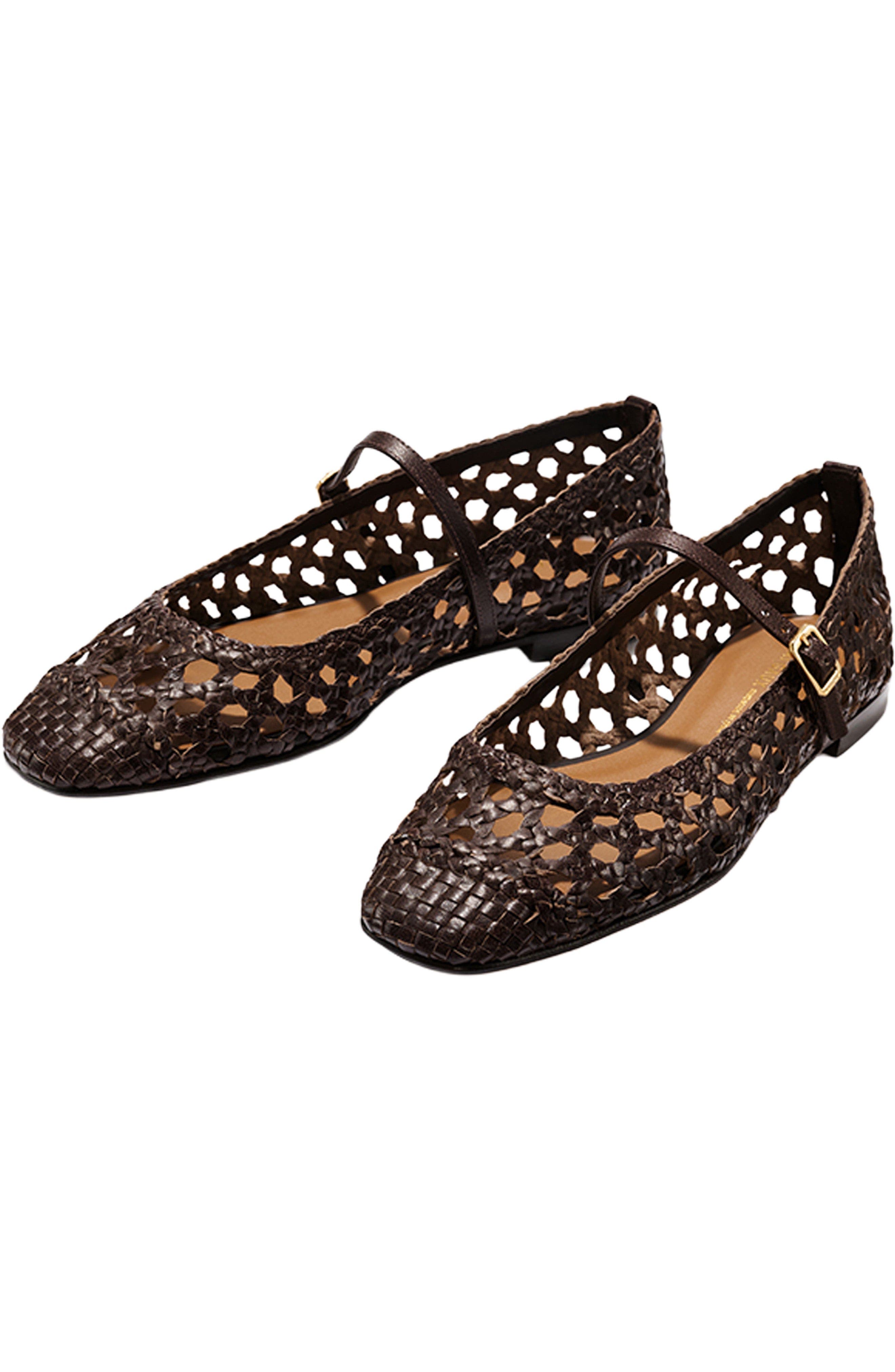 The Woven Fonteyn Jane Flats, Alternate, color, Espresso Leather