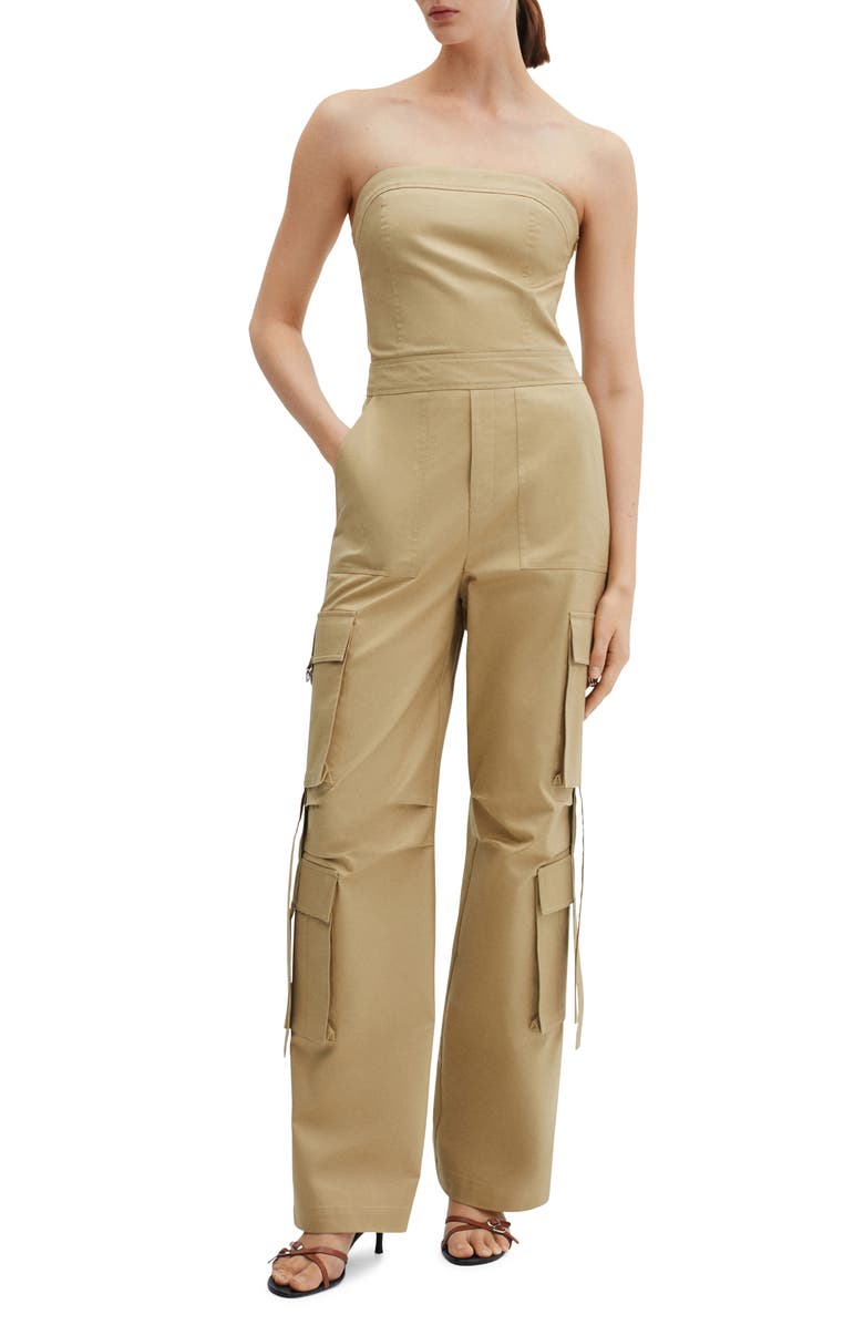 MANGO Strapless Cargo Jumpsuit, Main, color,