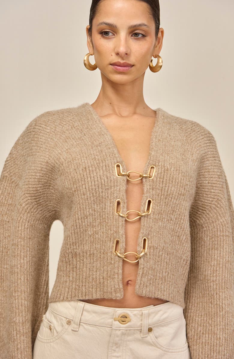 Cult Gaia Mayalu Crop Rib Cardigan, Alternate, color, Beach Melange