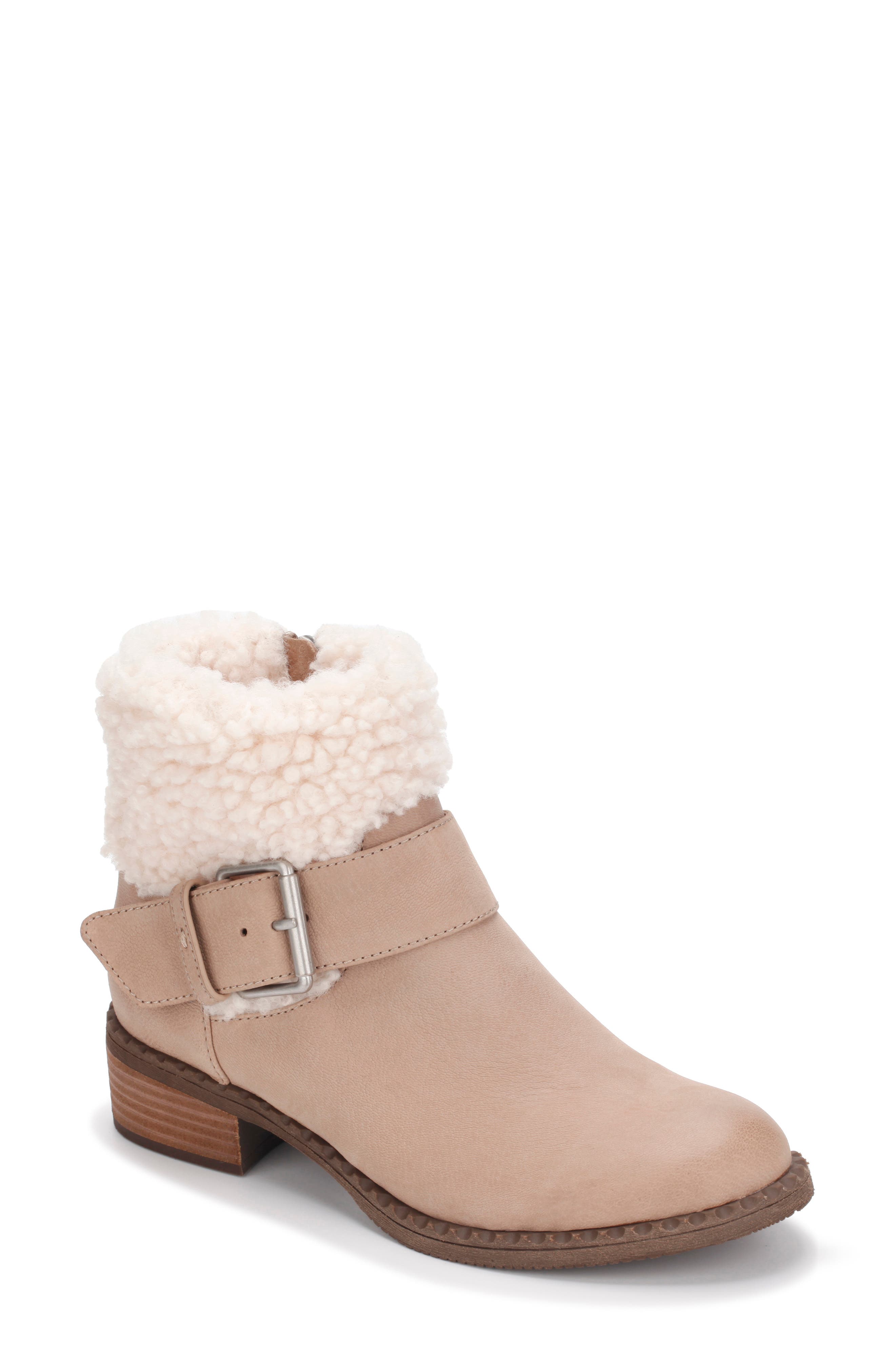 Slit Faux Shearling Moto Bootie, Main, color, MUSHROOM