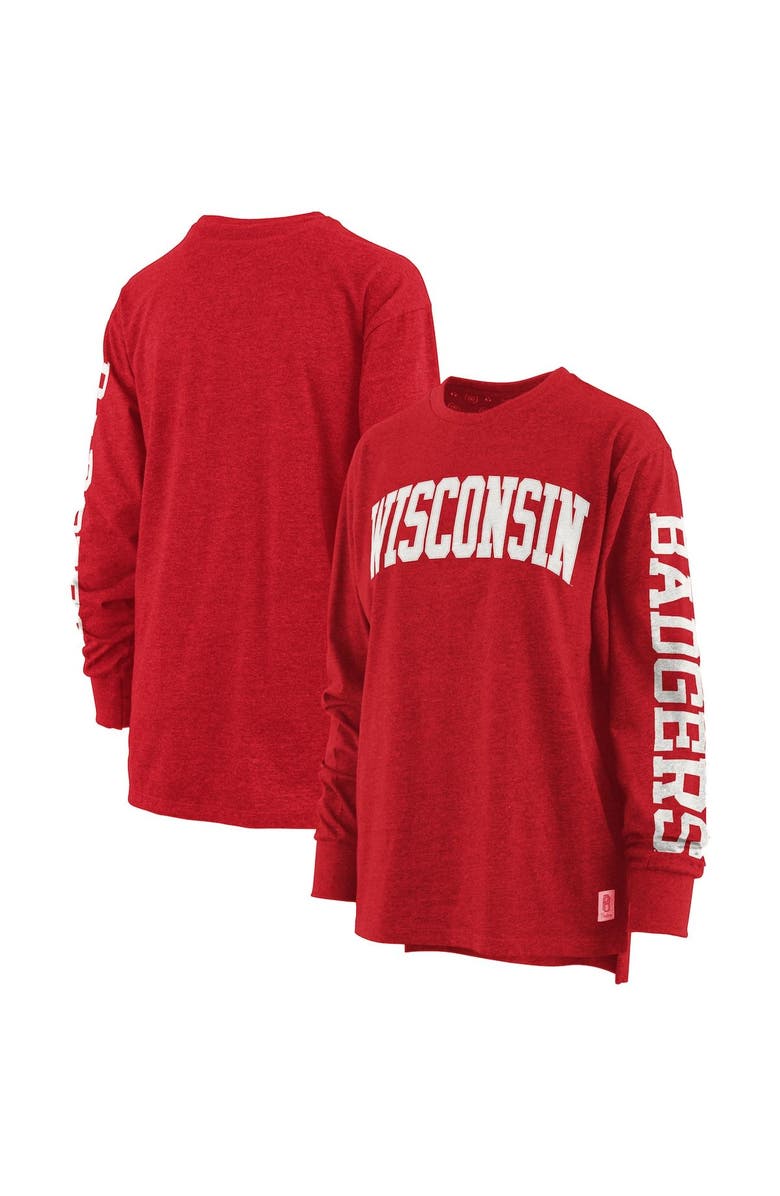 PRESSBOX Women's Pressbox Red Wisconsin Badgers Plus Size Two-Hit Canyon Long Sleeve T-Shirt, Alternate, color, 