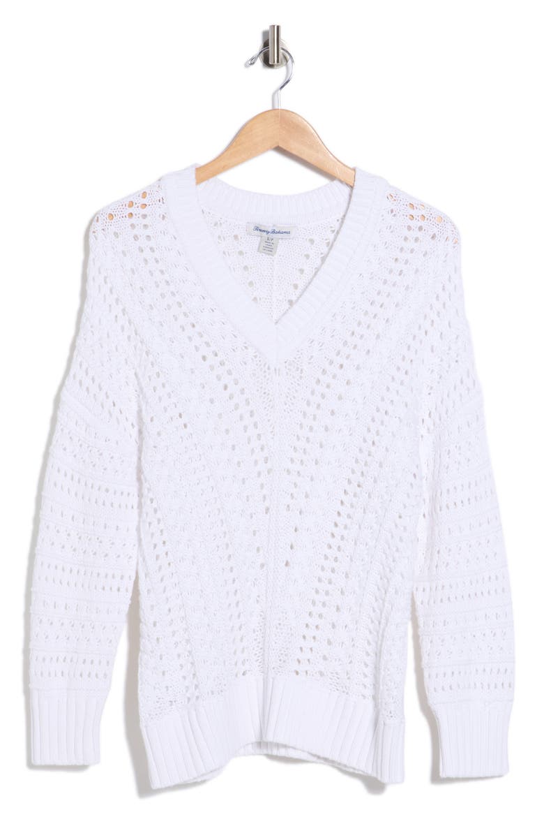 Beachy Open Stitch Cotton Sweater, Alternate, color, WHITE