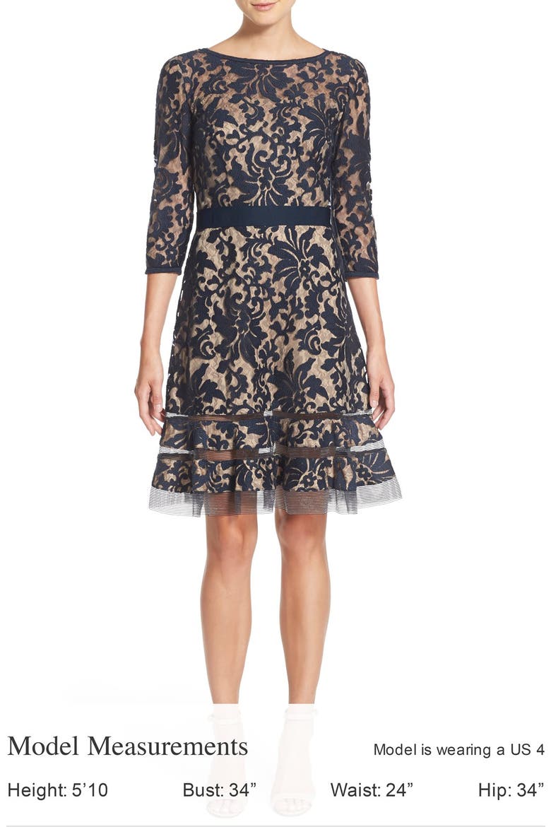 Belted Lace Dress, Alternate, color, NAVY/ NUDE