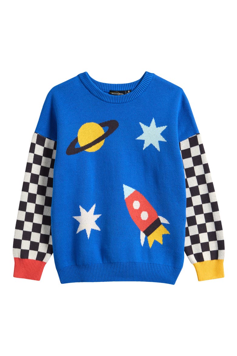 Kids' Space Race Cotton Crewneck Sweater, Main, color, SPACE RACE